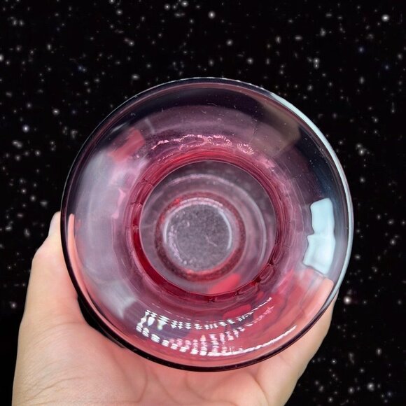 Vintage PILGRIM CRANBERRY Glass Vase Swirl Optic Hand Made USA Glass Hollow 5.5” - Picture 10 of 14